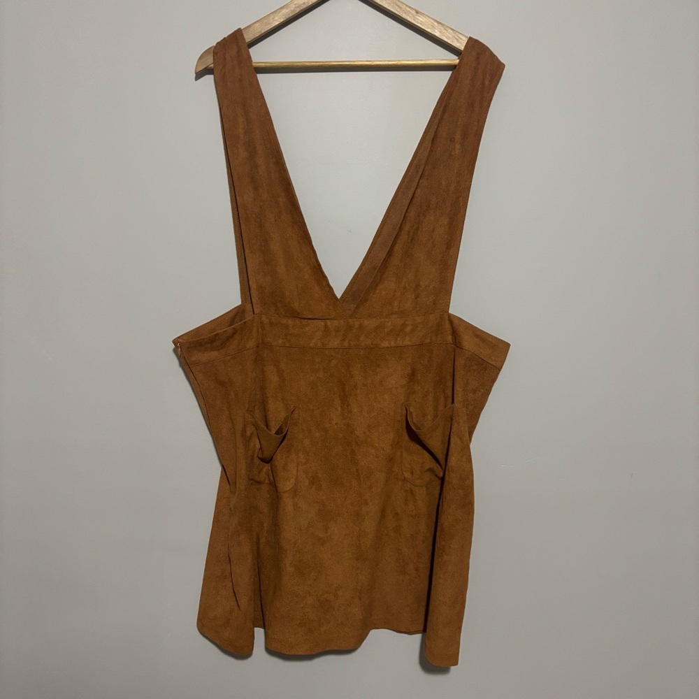 SHEIN Curve Tan Sleeveless Suede Dress Front Pockets Side Zip | Wms Sz 4XL